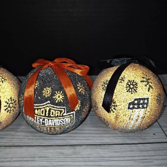 Harley Davidson Motorcycles Christmas Holiday Light Up LED Ball Ornaments Set 4 - Picture 5 of 7